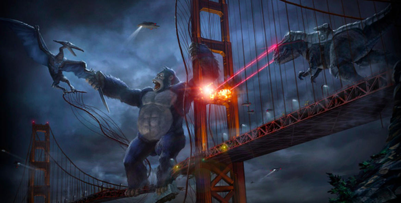 Big monkey vs. laser dinosaurs, people
